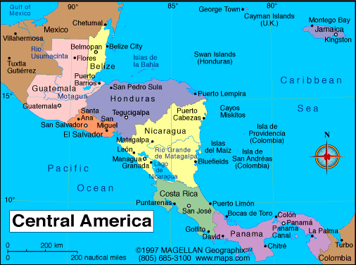 Map Of Latin America. Map of Central America