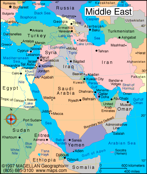 Most of the Middle East countries are part of the Asia, 