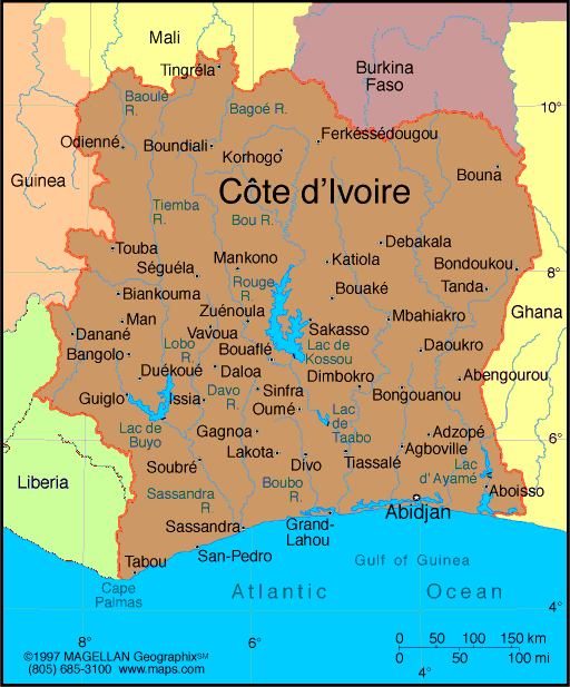 maps of ivory coast. Map of Cote d#39;Ivoire