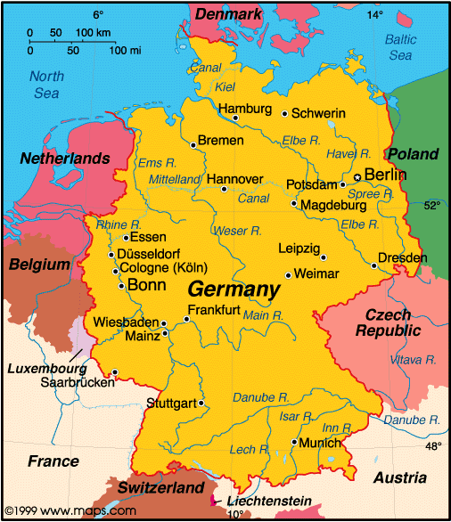 Image of a map showing Germany, along with other countries in Europe. 