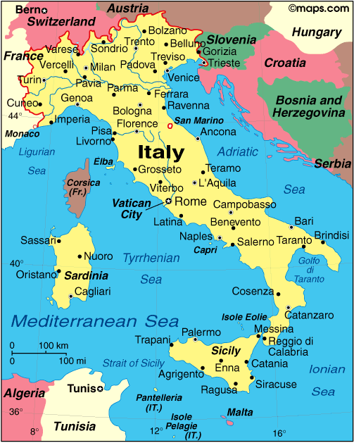 map of italy. See also: Sardinia map below.