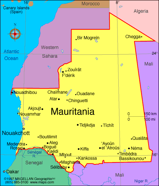 political map of mauritania. Map of Mauritania