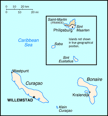 Mapa de las Antillas Neerlandesas
