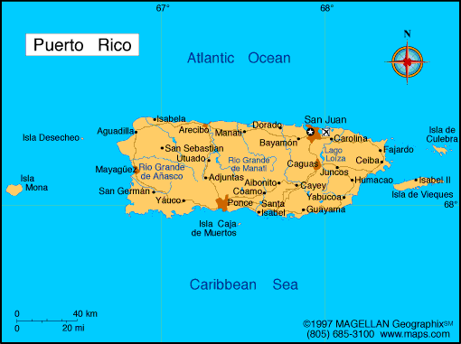 Map Of Puerto Rico With Major Cities. Map of Puerto Rico