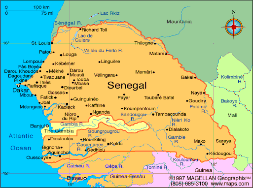 world map of senegal. Map of Senegal