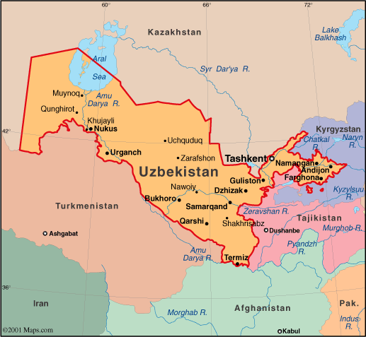 Uzbekistan map Left Map of modern Uzbekistan